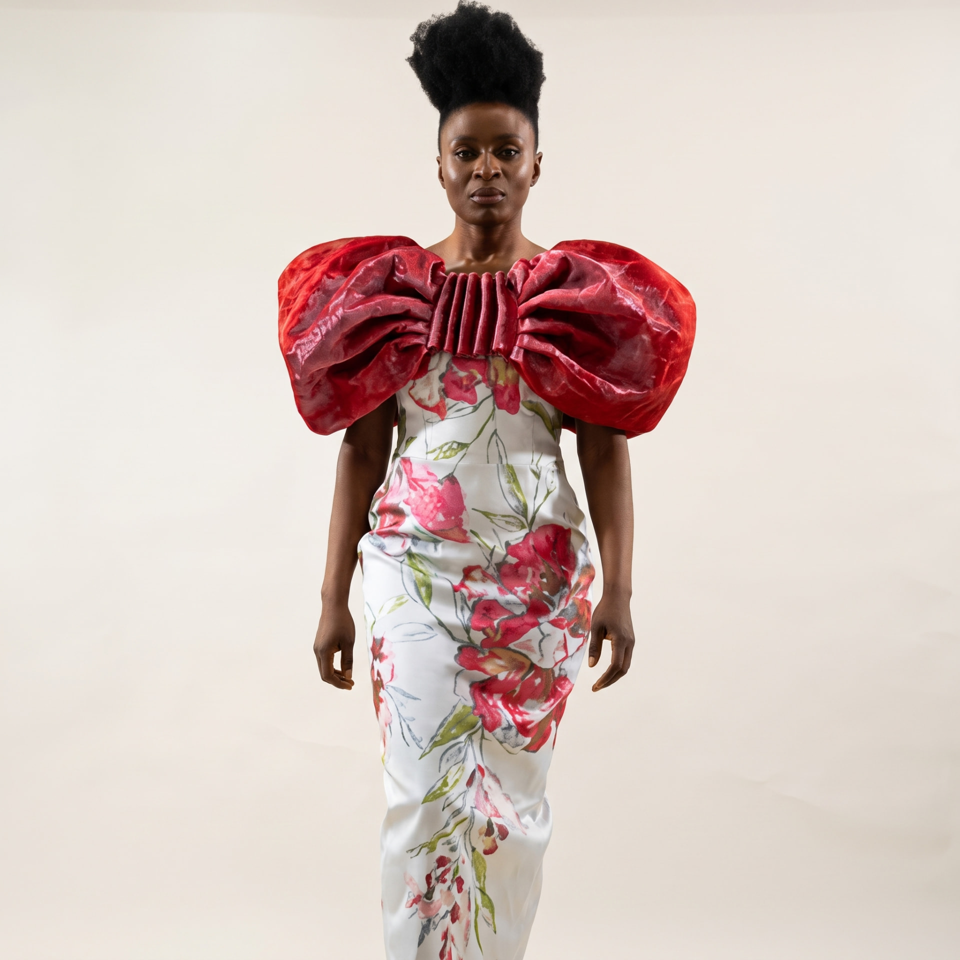 The Eniola Sculptural Bow Crimson Gown